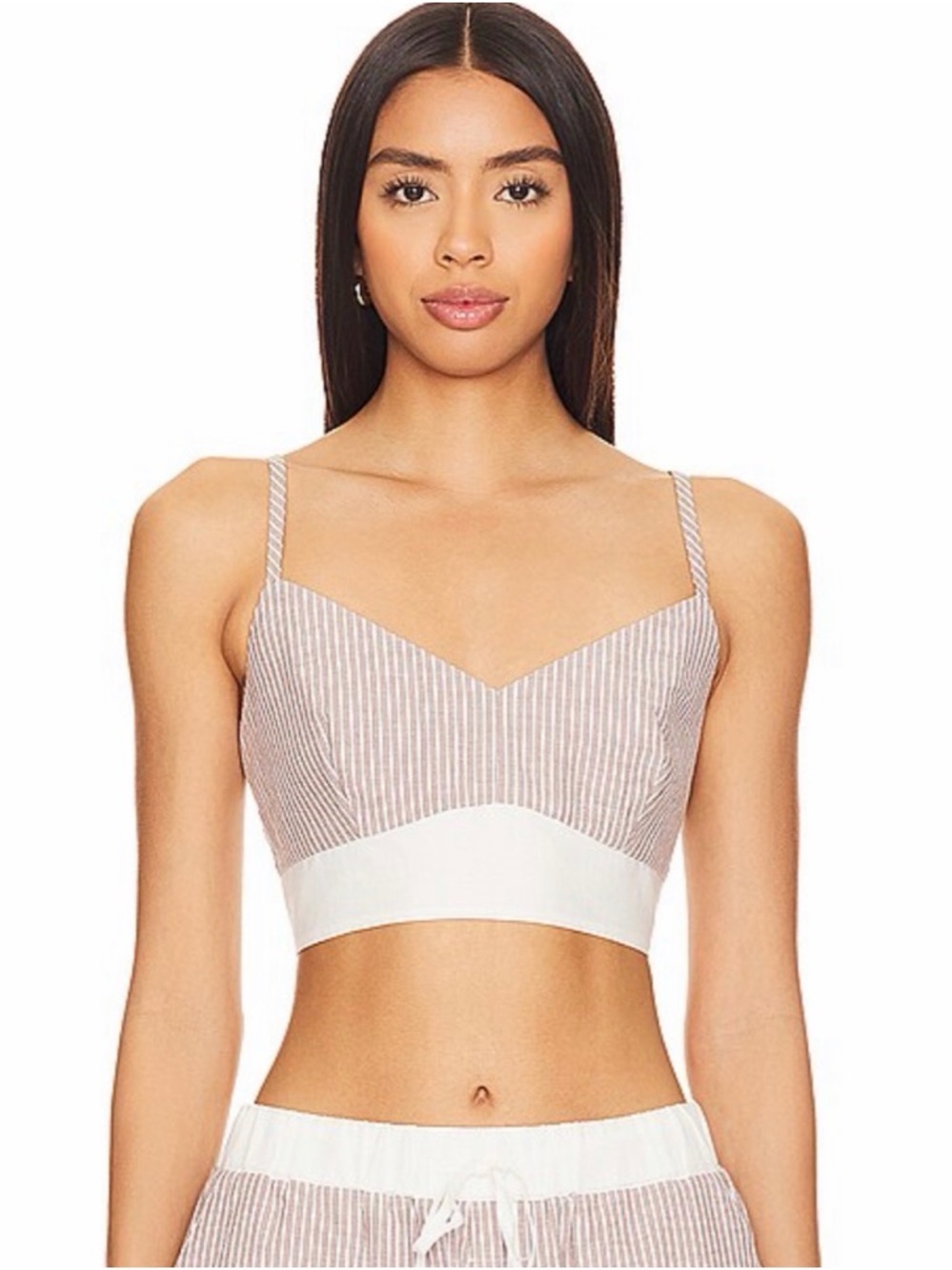 Monrow Pecan Striped Bralette Crop Top